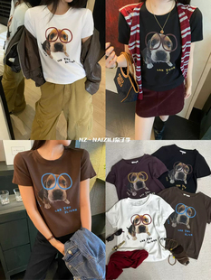 NAIZI奈子趣味卡通印花短袖t恤女早秋新款减龄休闲磨毛上衣潮