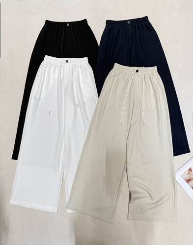 乐奕LY 薄款26夏季天丝亚麻休闲宽松抽绳松紧腰直筒休闲裤女579