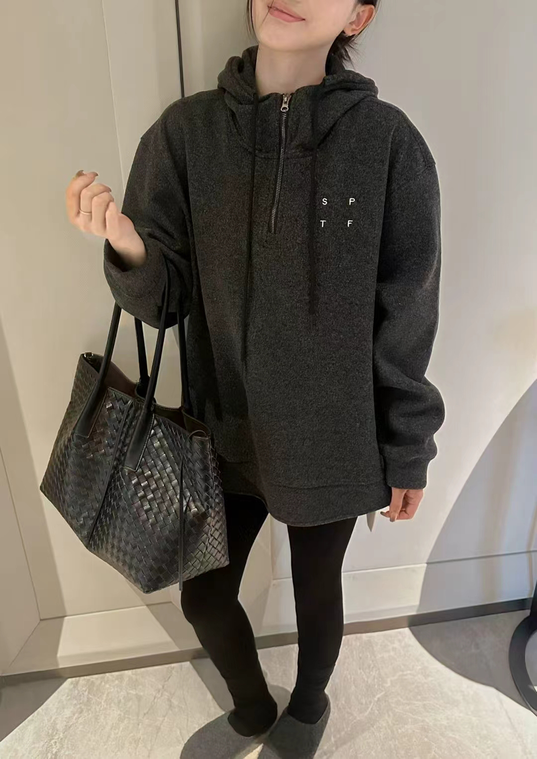 韩伊hanyi正品25冬季韩版半拉链加绒保暖大版连帽长袖卫衣女上衣