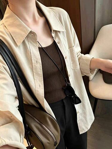 E号26秋上新慵懒风衬衫女宽松显瘦百搭防晒薄款长袖上衣