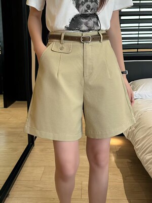 JJ韩系工装五分夏季通勤高腰百搭阔腿西装裤休闲显瘦A字短裤6865
