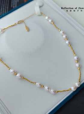 放漏福利秒akoya巴洛克天然海水珍珠项链7-8mm极光满天星纯银