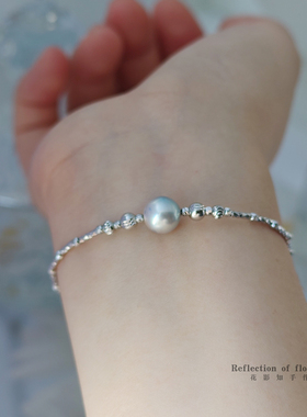 天然海水akoya真多麻珍珠手链正圆银蓝光爆款菠萝球S925纯银正品