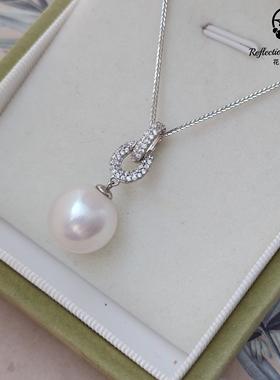 实物 13-14mm极光正圆满钻连环s925简约经典百搭纯银天然珍珠吊坠