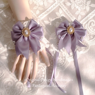 蔷薇猫原创Lolita生成色蕾丝手袖女夏季蝴蝶结手环可爱大花边甜美