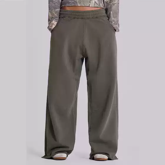 Jennie Olive Green Elastic Waist Loose Casual Pants Unisex Street Dance Straight Wide Leg Trousers