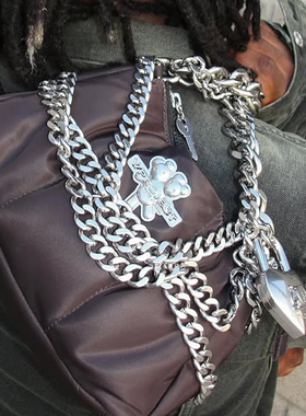 双头熊家  欧美潮个性25SS新款Y2K链条单肩斜挎包重工男女包