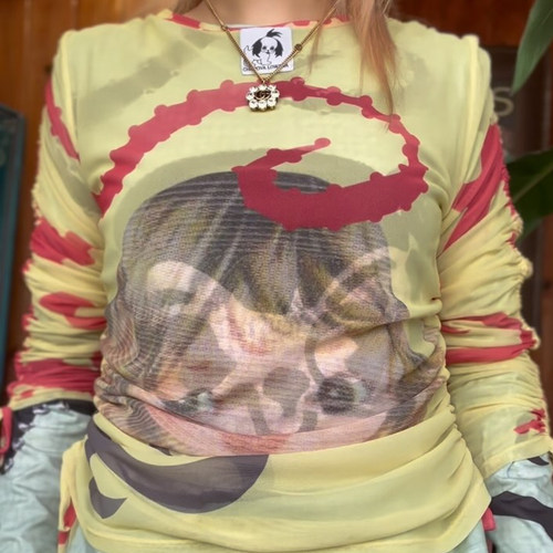 chopovai双层网纱抽绳T恤上衣