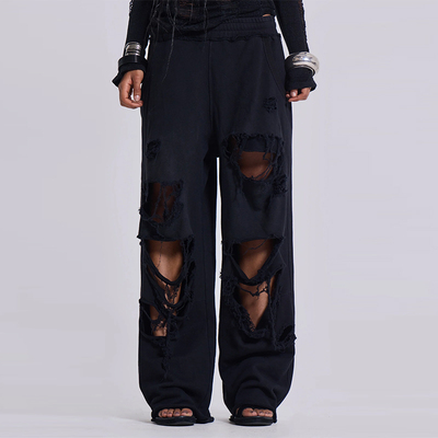 jaded欧美破洞阔腿男女卫裤长裤