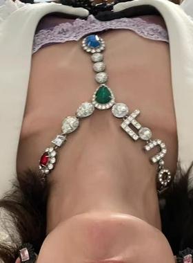 现货 双头熊家HEAVEN潮男女中性项链夸张字母辣妹Y2K亚比文化颈链