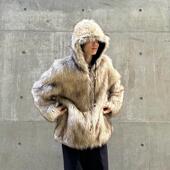 OPENY杨超越同款 顶版 欧美环保皮草两面穿辣妹潮男连帽厚外套上衣