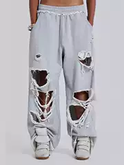 Korean Style Spring and Summer Trendy European and American Style Spring and Summer Drapey Ripped Casual Pants Unisex Wide-Leg Sweatpants Long Pants