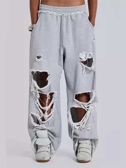 Korean Style Spring and Summer Trendy European and American Style Spring and Summer Drapey Ripped Casual Pants Unisex Wide-Leg Sweatpants Long Pants