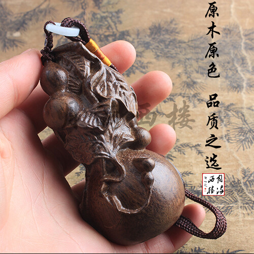 天然葫芦福禄双全车饰沉香木雕