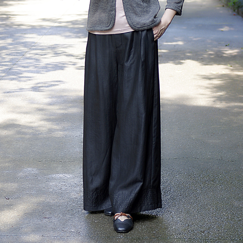 奂墨原创中式真丝黑龟纹香云纱阔腿裤 中国风裙裤 春秋夏文艺质感