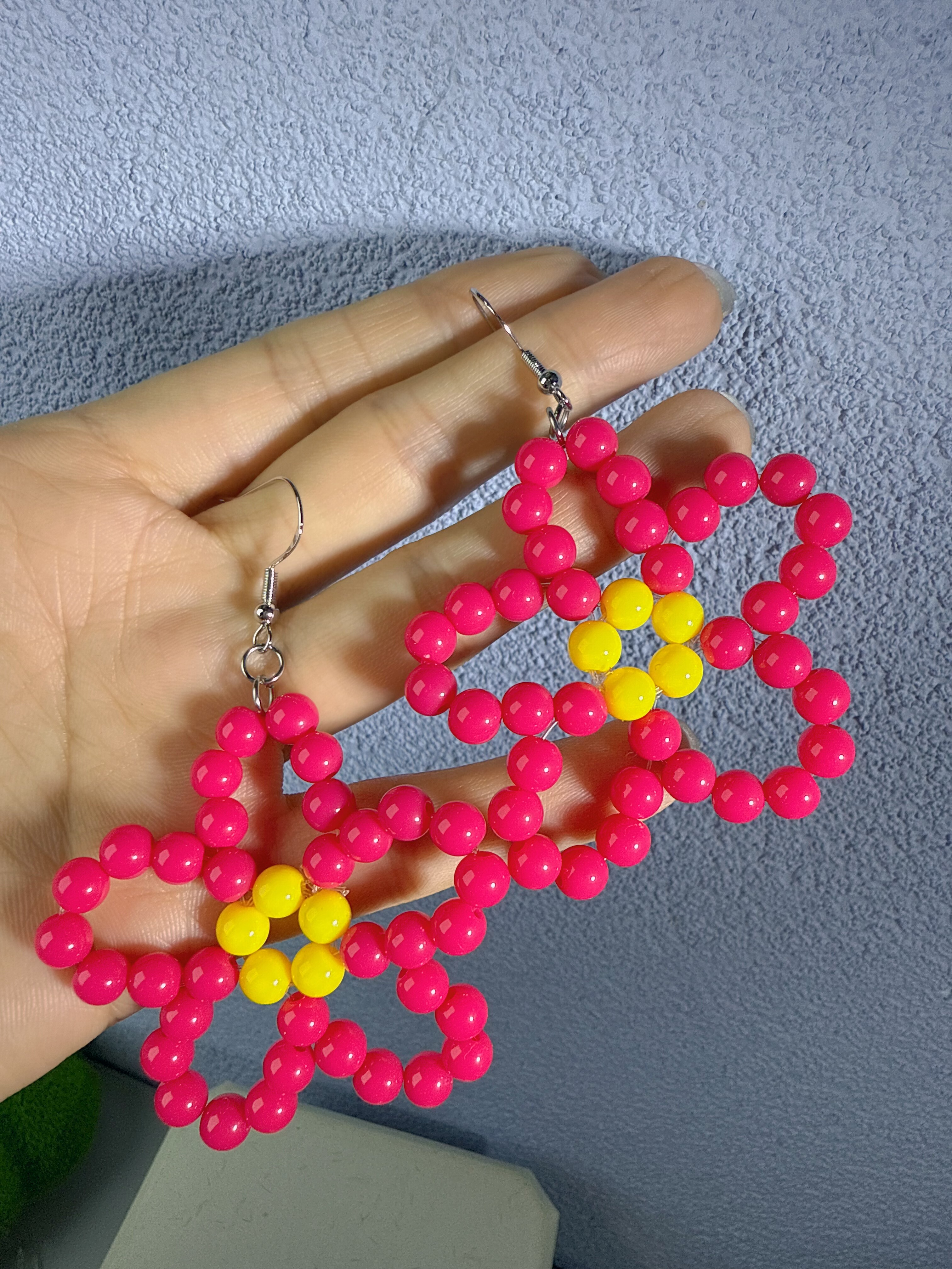 UNBOX手作夸张几何耳环度假风手工大花朵耳坠海边耳夹无耳洞款