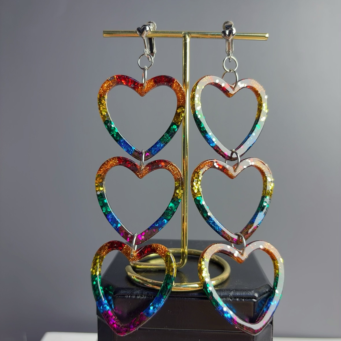 锁住春天系列爱心连连看原创心形镂空长款夸张大耳环女