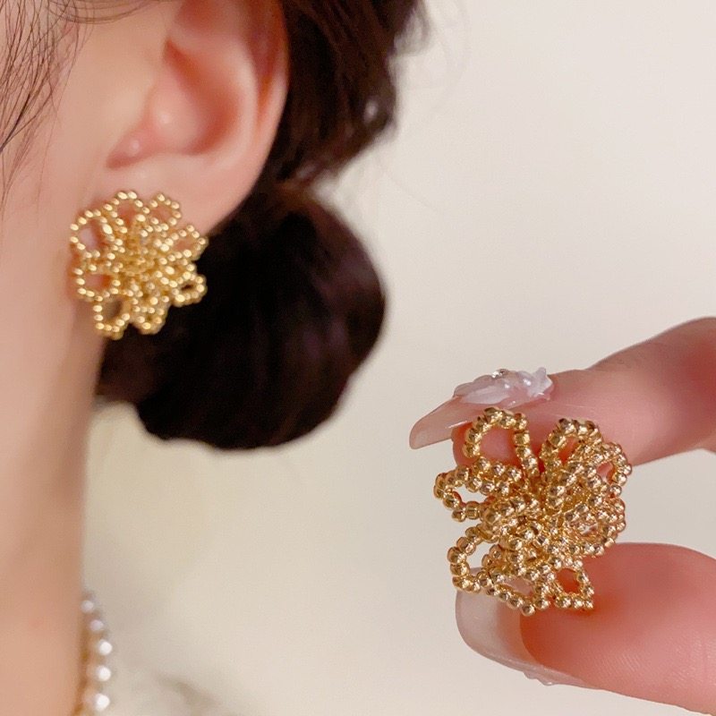 UNBOX手作夸张金色花朵耳环度假风耳坠海边耳夹无耳洞款