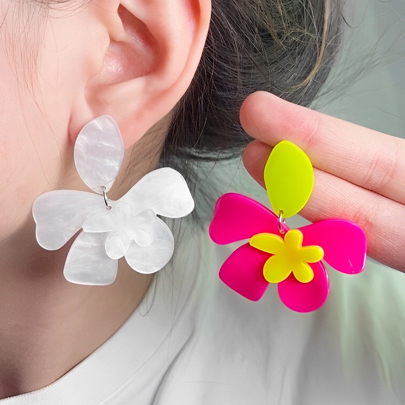 UNBOX手作夸张彩色花朵耳环度假风耳坠海边耳夹无耳洞款