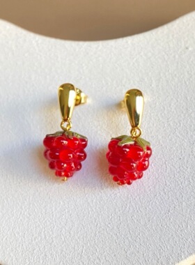 中古vintage复古琉璃覆盆子精品耳钉小巧经典小清新耳饰唯美