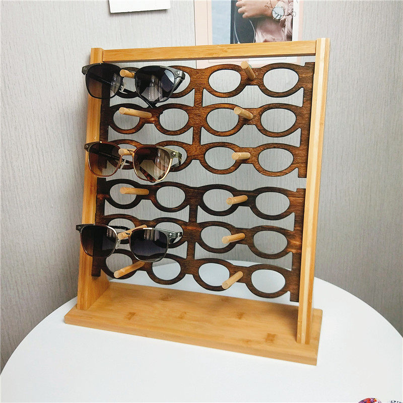 竹木拼色眼镜展示架太阳镜柜台陈列装饰架子新品复古创意实木摆件