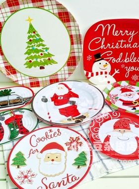 圣诞树雪人密胺仿瓷平盘圆盘水果盘蔬菜沙拉盘西餐面包西餐盘
