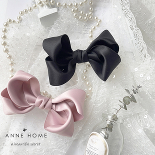 ANNEHOME 气质蝴蝶结黑色高级发夹法式复古弹簧顶夹少女粉色发饰