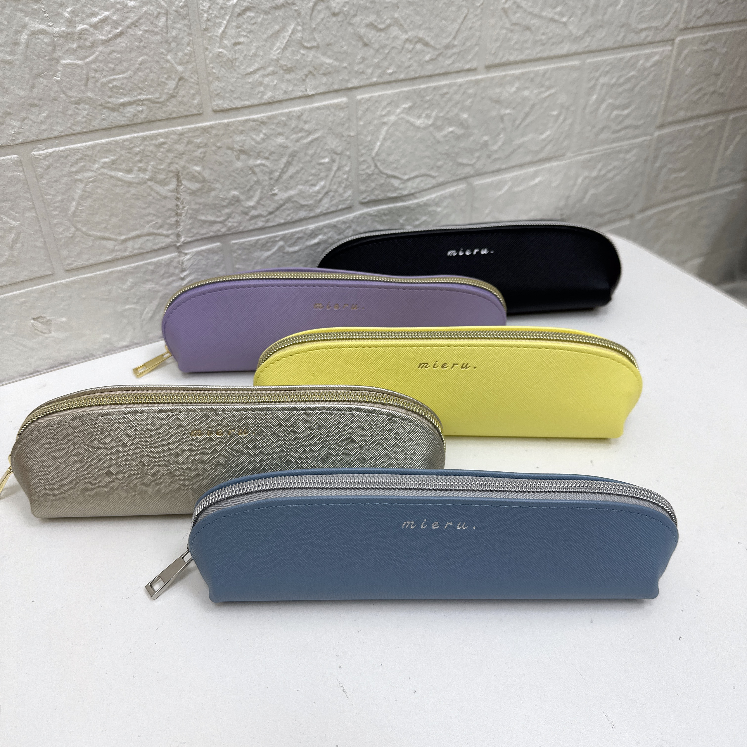 外贸原单尾货日单合成皮材质拉链大开口托盘式笔袋文具整理收纳包