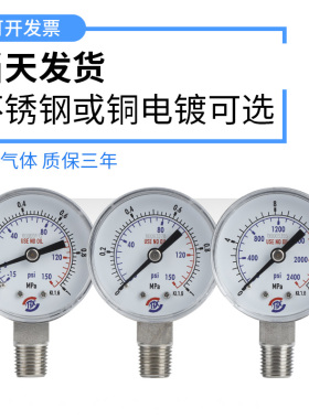 铜压力表 不锈钢压力表  气体压力表 NPT1/4螺纹  减压阀压力表