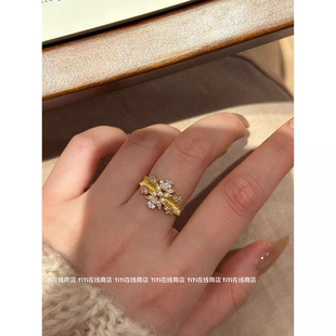 Vintage 古着 超闪锆石戒指女高级感气质时尚食指戒小众轻奢指环