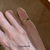 祖母绿鸢尾花绝美小尾戒女轻奢小众清冷感戒指超美气质开口指环