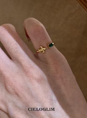 祖母绿鸢尾花绝美小尾戒女轻奢