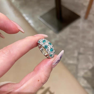 薄荷绿满钻戒指女重工爆闪食指戒轻奢小众高级感精致老钱风配饰