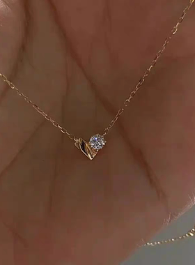 金色爱心闪钻项链女简约气质百搭