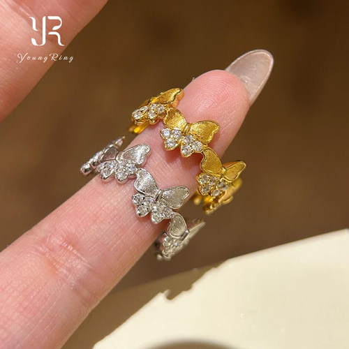 点钻金色蝴蝶戒指女复古精致轻奢