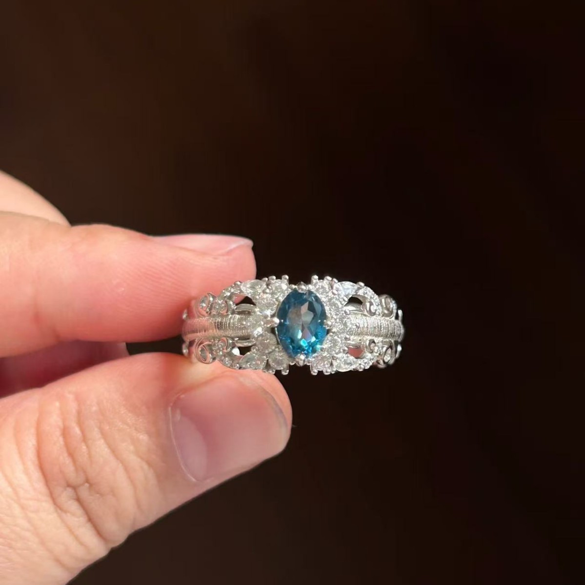 中古老钱风蓝锆石戒指女复古时尚