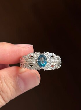 中古老钱风蓝锆石戒指女复古时尚
