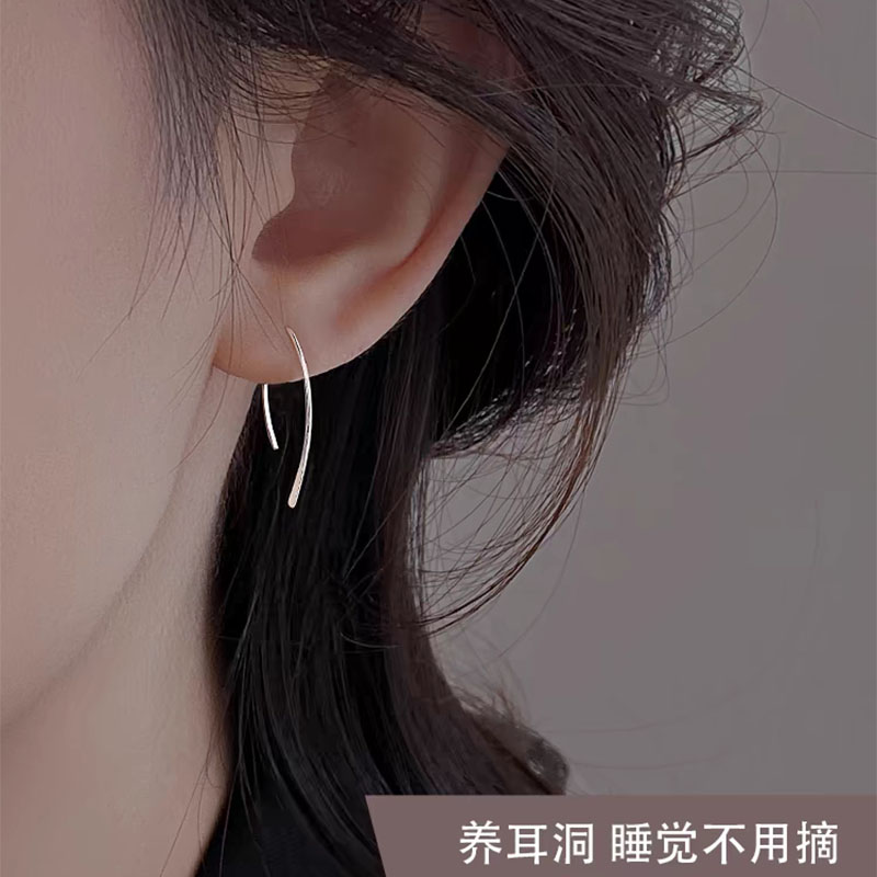 s925纯银简约线条耳环女轻奢小众