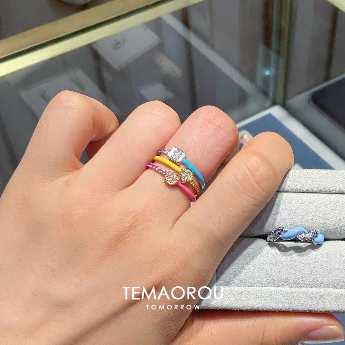 高颜值马卡龙配色细款戒指女轻奢