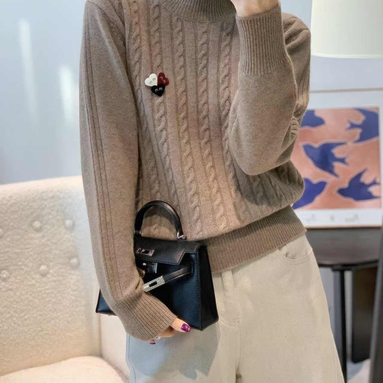 乐久2025新年好运穿搭高领麻花针织衫女羊毛套头毛衣气质减龄显瘦