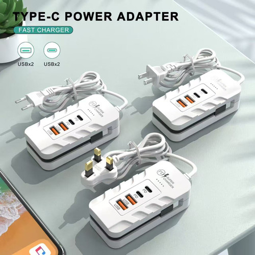 【同时充5部手机】66w充电头2PD/2USB多口5.1a充电器Type手机速充新款插排家用多口旅行充手机快充电双pd插座