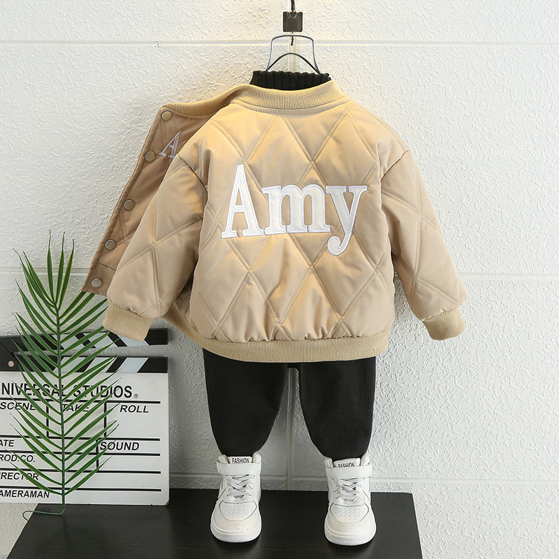 가을 겨울 소년 스트리트 스타일 벨벳 재킷 2024 새로운 스타일 베이비 재킷 야구 유니폼 잘 생긴 어린이 패딩 재킷