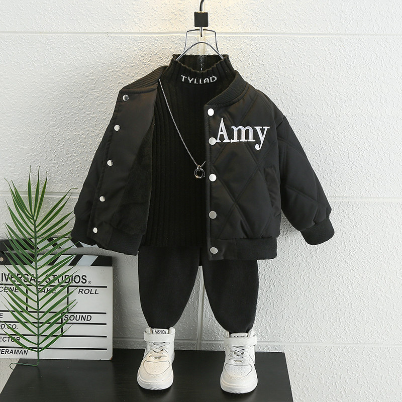 가을 겨울 소년 스트리트 스타일 벨벳 재킷 2024 새로운 스타일 베이비 재킷 야구 유니폼 잘 생긴 어린이 패딩 재킷