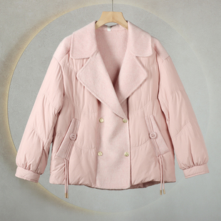 外套 羊毛拼接双排扣气质白鸭绒羽绒休闲时尚 274冬季 新款