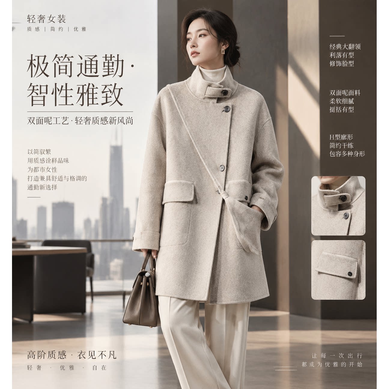 901韩版双面呢羊毛大衣女秋冬季新款减龄超好看保暖外套带包包