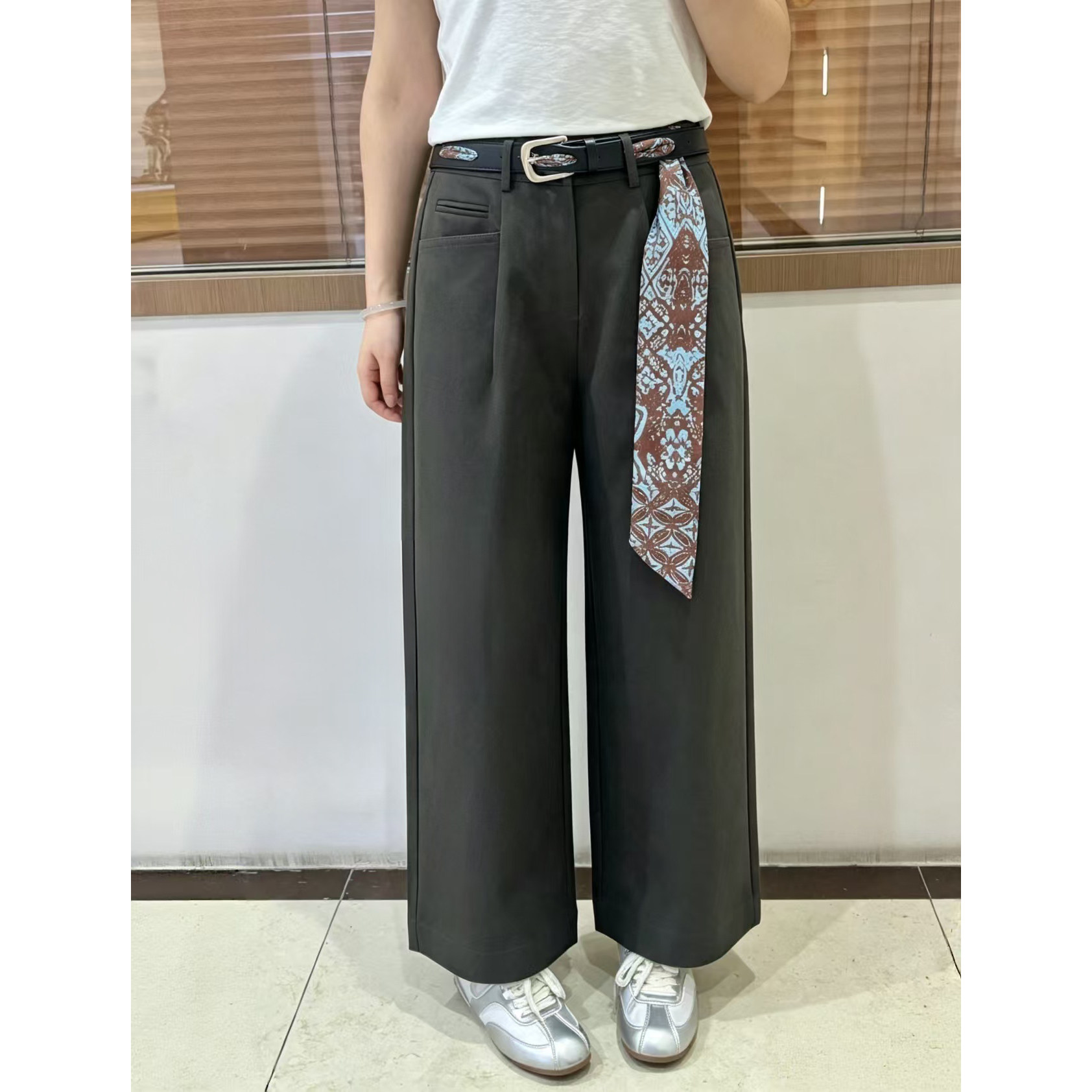 851直筒阔腿裤女新款韩版时尚复古腰带高腰西装长裤显瘦休闲裤子