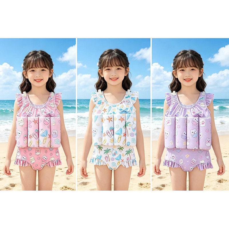 女童儿童浮力游泳连体泳衣卡通印花婴儿速干学生夏季沙滩休闲装备