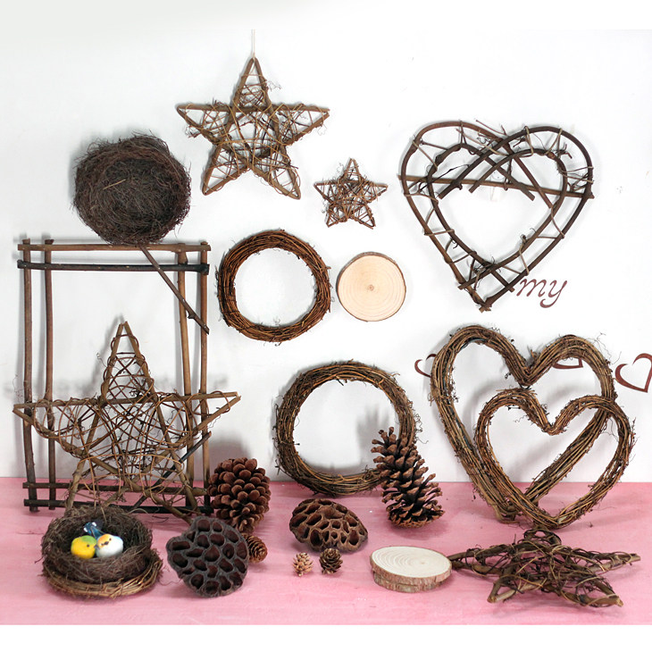 幼儿园环创墙壁挂饰装饰制作材料圣诞花环藤编五角星藤圈藤环手工