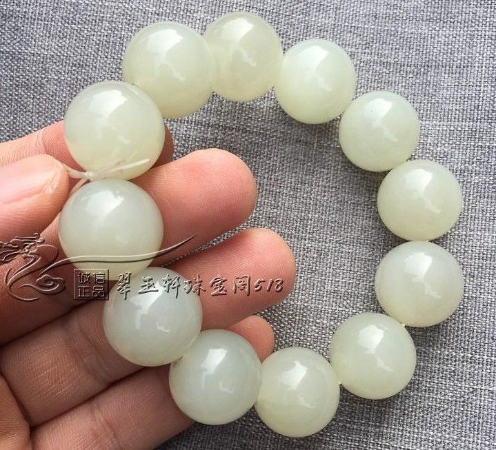 和田色玉翡翠色玉石手链男女款青白玉水润透玉珠玉石手串百搭手链