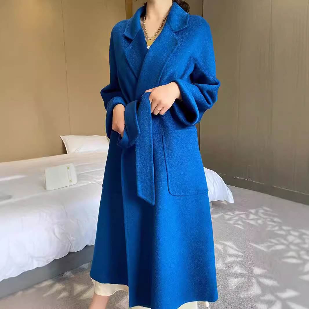 水波纹双面羊绒大衣女中长款加厚24秋冬季时尚过膝毛呢外套赫本风